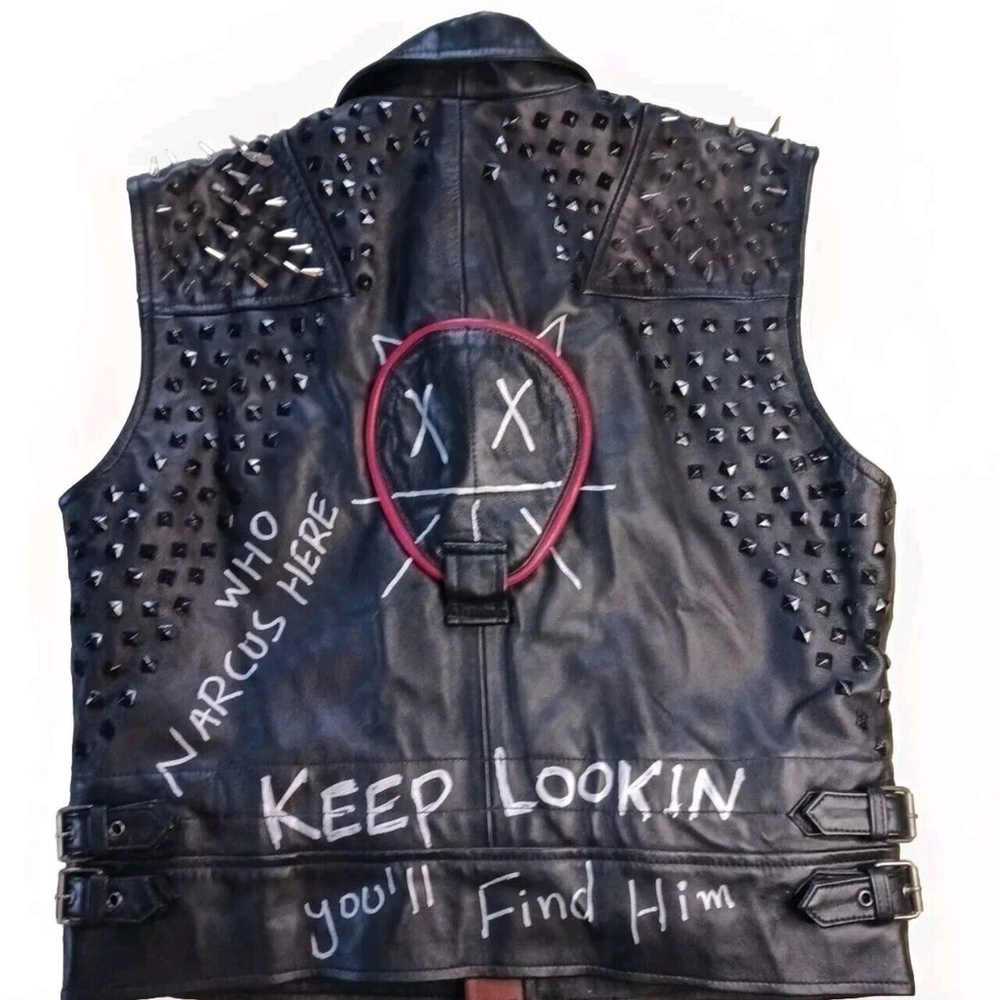 Mens Watchdogs Legion Cosplay Studded Genuine Leather Tactical Wrench Vest